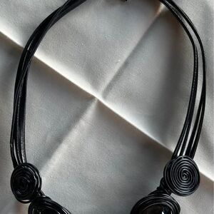 Vintage Black Collar Necklace w/ 3 Smokey Brown Crystal Style Stones